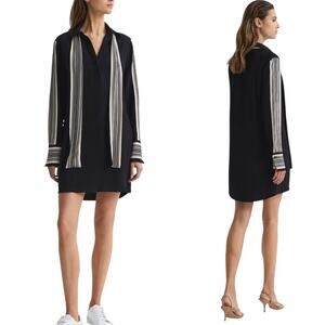Reiss Ellie Side Stripe Mini Dress in Black Viscose Size 6 Minimalist Office